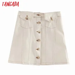 Kobiety Letnie Denim White Spódnice Faldas Mujer Przyciski francuski Styl Mini Spódnica 6p17 210416