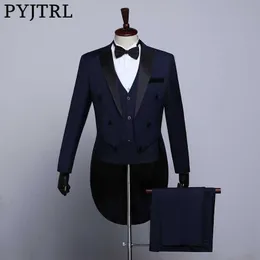 PYJTRL Male Classic Black White Navy Blue Tailcoat Tuxedo Wedding Grooms Suits For Men Party Prom Banquet Stage Singers Costume X0909