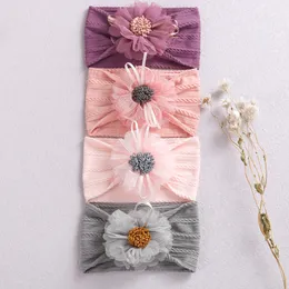 Kabel Knit Nylon Girls Headband, Ribbed Nylon Headband, Chiffon Flower Nylon Baby Headband Girls Head Wraps Head Wear