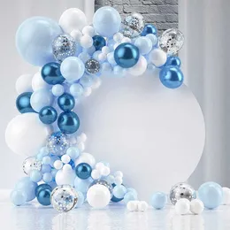 97 sztuk / zestaw Metal Blue Balloon Arch Zestaw Silver Confetti Do Ślubu Baby Shower Urodziny Party Decoration Boy Balloon Garland X0726