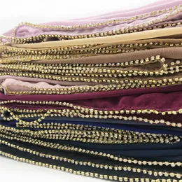 Lenços 10 pçs / lote de luxo Corrente de cristal chiffon hijab lenço chique estilo moda simples xaile envoltórios echarpe muçulmano foulard