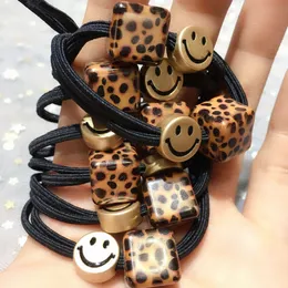 Волосовая веревка квадратная леопардовая улыбка лицо кожаная кольца галстук волос