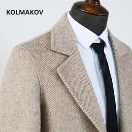 Kolmakov 도착 겨울 양모 코트 두꺼운 트렌치 코트 남성, 남자 스마트 캐주얼 양면 모직 재킷, 크기 m-xxxl 211122