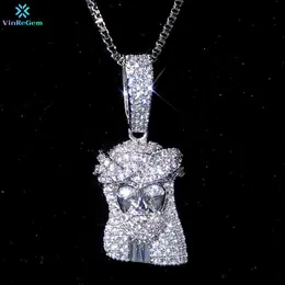 Other Vinregem Hip Hop Rock 100% 925 Sterling Silver Created Moissanite Jesus Head Pendant Necklace For Men And Women Fine Jewelry