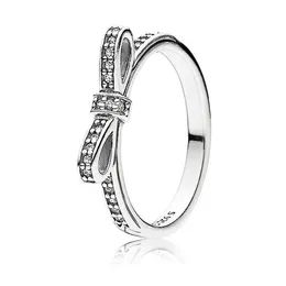 Mädchen-Ring-Set aus 925er-Sterlingsilber mit funkelnder Schleife, Originalverpackung für Pandora-Korn-Frauen, Hochzeit, CZ-Diamant-Bowknot-Ringe aus 18 Karat Roségold