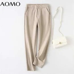 Aomo Winter Moda Kobiety Grube Ciepłe Spodnie Spodnie Spodnie Kieszenie Office Lady Eleganckie spodnie Pantalon Yu145a 211112