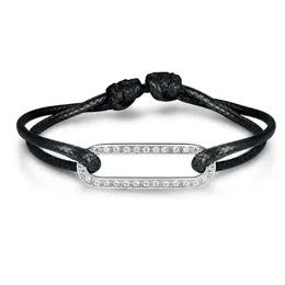 100% argento sterling con bracciale con ciondolo a maglie in zircone per uomo donna gioielli con cordoni in corda nera regolabile