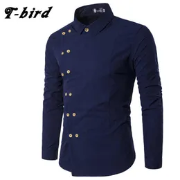 T-bird Brand Men Double Breasted Dress Shirt Long Sleeve Slim Fit Camisa Masculina Casual Male Hawaiian Shirts Q190518