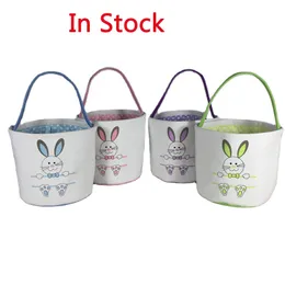 Wholesale Easter Rabbit Basket Festive Bunny Bag Rabbits Paw Printed Canvas Tote Bag Egg Candies Bucket Kids Party Gift