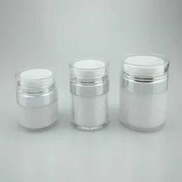 15g 30g 50g parel wit acryl airless potten ronde flessen cosmetische crème jar pomp verpakking flessen doos