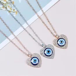 Evil Blue Eye Necklaces Choker Jewelry Rhinestone Heart Round Design Pendant Clavicle Chain Necklace Silver Rose Gold Fashion Charms Lucky Turkish Christmas Gifts
