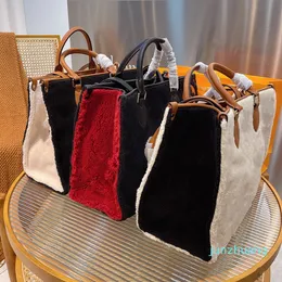 Designer-Damen-Einkaufstaschen mit Blumenmuster, Pelz-Handtaschen, Damen-Pelz-Handtaschen, Geldbörsen, Winter-weiche Umhängetasche, großes Fassungsvermögen, modische Tragetasche