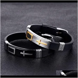 Jelly, Glow Drop Delivery 2021 Fashion Sile Wristband Bracelet Stainless Steel Cross Design High Quality Jewelry Punk Men Hip Hop Charm Brace