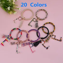 20 Colors With Door Opener PU Leather Wrap Key Ring Keychain Wristband Sunflower Bangle Press Elevator Tool GGE2137