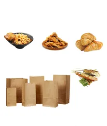 2000 pieces kraft paper oil-proof food bag square bottom disposable take-out storage bread packaging bags size