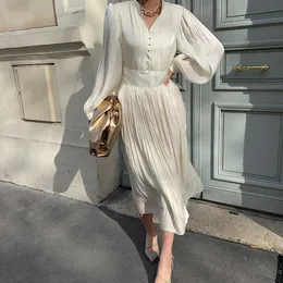 2021 Summer Evening Women's Mid-length DrPleated Lantern Sleeve Special Occasion Female DrSpring Korean Party Lady Robe X0529