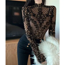 New spring fashion women's stand collar long sleeve print floral sexy bodycon tunic t-shirt jumpsuit rompers tees MLXLXXL