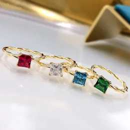 Wong Rain 925スターリングシルバーを作成Moissanite Ruby Emerald Gemstone 18Kイエローゴールドリング女性ファインジュエリー全体