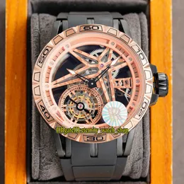 Eternity Sport Watches RRF Wysoka jakość 0479 szkielet mechaniczny mechaniczny ręcznie godący męski zegarek 316L Staliczarna Rose Gold Case gumowy pasek