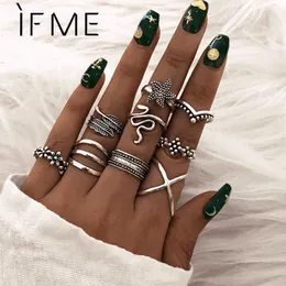 If Me Vintage Silver Color Snake Finger Ring Set for Women Geometric Ethnic Metal Knuckle Joint Rings Female Fashion Jewelry New