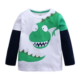 Dzieci Chłopcy Dinozaur T-Shirt Długie Rękawy Cotton Crewneck Topy Tee Dzieci Bluza Długi Neck Dinosaur Cartoon Downing Koszula 210413