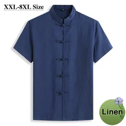 Plus Size Men's Linen Cotton Shirt Summer Thin Loose Short Sleeves Casual Chinese Tang Suit High Quality Shirts