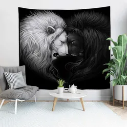 Kilced Cartoon Lion Tapestry Vägg Hängande Polyester Tunn Animal Print Living Room Bedroom Background Blanket 210608