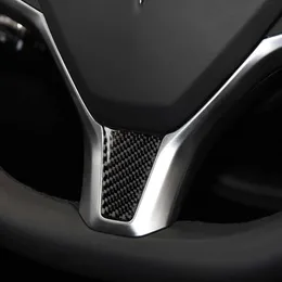 Carbon Fiber Sticker Bil Inredning Rattskydd Trim Klistermärke för Tesla Modell S / X Bil Inredning Tilltillbehör Bil