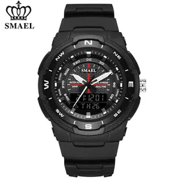 Smael Mäns Sports Watch Quartz Digital Vattentät LED Elektronik Casual Men Klockor Dubbel Tid Display Chronograph Wristwatches X0524