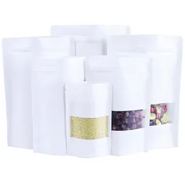 Storage Bags 50Pcs White Kraft Paper Stand Up Bag With Frosted Window Self Grip Seal Tear Notch Doypack Resealable Pack