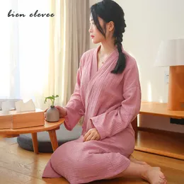 Kimono badrock sovkläder nattklänning sommar nattkläder dressing par pyjamas 100% bomull underkläder intim japansk stil rosa 210924