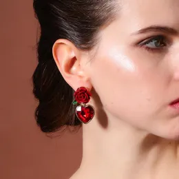 Dangle & Chandelier Classic Fashion Red Flower Hearts Earrings Hanging Geometric Pendant For Women Gift Boucle D'oreille Femme