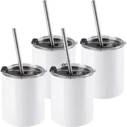 Сублимационный пустой тумблер белый 10 унций из нержавеющей стали с соломиной и крышкой сублимационные кофейные чашки кружки для крику