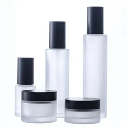 Frosted Glass Toner Lotion Cream bottle Jar Press Pump Cosmetic Container Travel 120ml 100ml 30ml 50g 30g