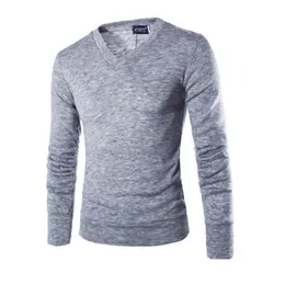 Varsanol Sweter Bawełniany Mężczyźni Z Długim Rękawem Swetry Znosić Man V-Neck Swetry Topy Loose Solid Fit Nadrycja Odzież 7Colors 210809