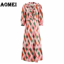 Women Gingham Dress Printed Ruffles Loose Summer Fashion Office Wear Rhombus Dresses Casual Robes Mid Calf Clothing Tunics 210416