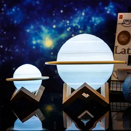 Ny 3D-utskrift Saturn Lampa som månlampa Nattljus för månljus med 3Colors 16Colors Rechargeble Remote Presenter Dropshipping Y0910