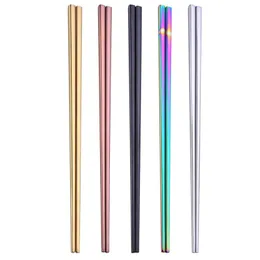 7Colors 9 inch Reusable Multicolor Stainless Steel Chopsticks Lightweight Anti Scalding High Grade Glossy Titanium Plated Rainbow Metal Chopsticks