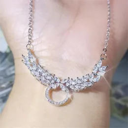 2021 Brand Bridal Necklace Luxury Jewelry 925 Sterling Silver Full Marquise Cut Party White Topaz CZ Diamond Gemstones Angel Wings Pendant For Love Gift