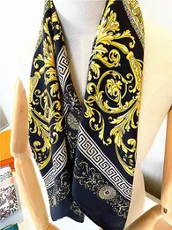 Famous Style 100% Silk Scarves of Woman and Men Solid Color Gold Black Neck Print Soft Fashion Shawl Women Silks Scarf Square 90*90cm