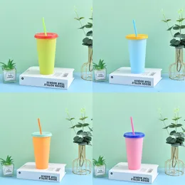 710ML Thermochromic Cup Plastic Color Change Mug Candy Colors Reusable Drinking Tumblers with Lid and Straw LLFA 1562 T2