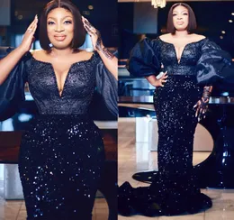 2022 Plus Size Arabic Aso Ebi Black Mermaid Sparkly Prom Dresses Lace Beaded Evening Formal Party Second Reception Birthday Reception Gowns Dress ZJ466