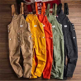 Calça de massa de carga solta calça calças de múltiplos bolsos de vários bolsos casuais capa casual suspensórios macacões Rompers Wear CoverAll 211202