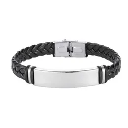 Synthetic Leather Woven Bracelet Stainless Steel Bracelets Smooth Bangles Wristband Ll@17 Q0719