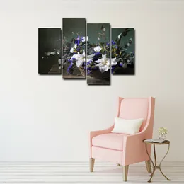 4pcs Kit Canvas Paintings Wall Decoration Canvas Purple Flower Wall Art Picture for Living Room Home Decoration
