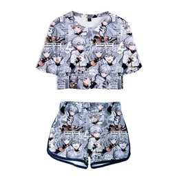 Kvinnors träningsdräkter Listning 3D Genshin Impact Women Two Piece Set Crop Tops T-shirt Shorts Summer Anime Hip Hop Girls Pretty Game Suits Clot