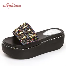 Aphixta Platform Sandaler Slipper Gemstone Slide Wedge Slippers String Bead Beach Slides Shoes Y200624 Gai Gai Gai