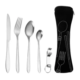Dinnerware Set Travel Cutlery Set Camping Tableware Reusable Utensils Set with Knife Coffee Spoon Fork Corkscrew Portable Case Y220530