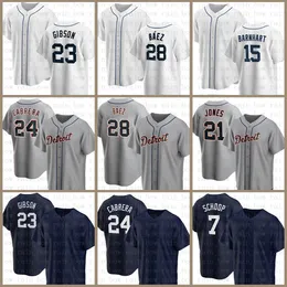 Jersey de beisebol Tigers 28 Javier Baez Miguel Cabrera Kirk Gibson Tucker Barnhart Jacoby Jones Dustin Garneau Jake Rogers Jonathan Schoop Eric Haase Robbie Grossman