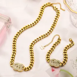 Never Fading 14K Gold Plated Luxury Brand Designer Double Letter Pendants Necklaces Bracelet Stainless Steel Choker Pendant Necklace Chain Jewelry Accessories